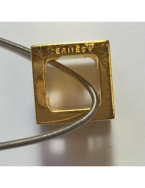 HERMES enamel purple metal cage necklace gold