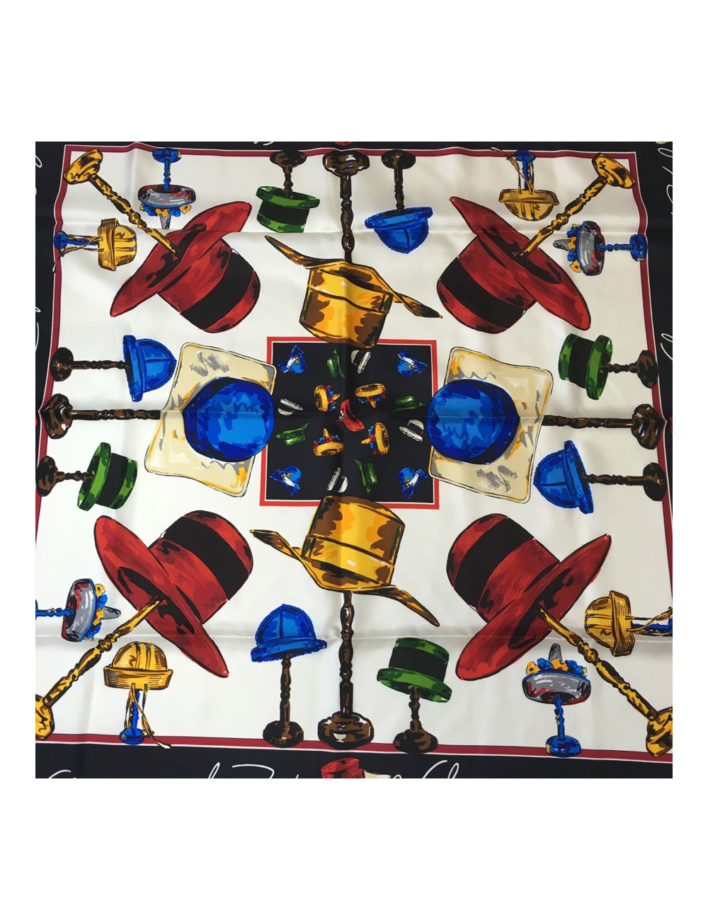 AUCTION scarf KARL LAGERFELD silk black border and multicolor background