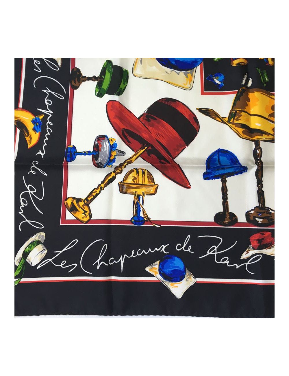 AUCTION scarf KARL LAGERFELD silk black border and multicolor background