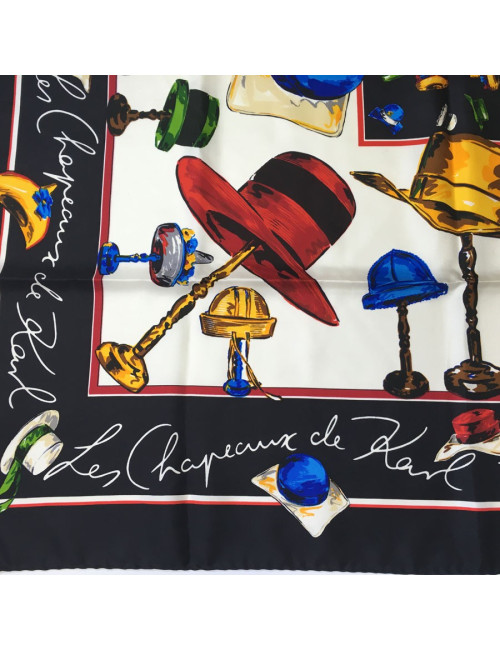 AUCTION scarf KARL LAGERFELD silk black border and multicolor background