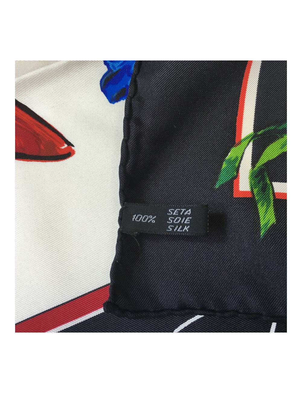 AUCTION scarf KARL LAGERFELD silk black border and multicolor background