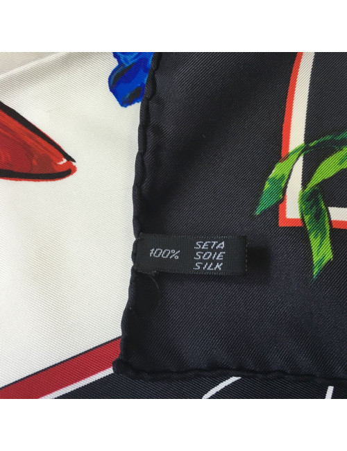 AUCTION scarf KARL LAGERFELD silk black border and multicolor background