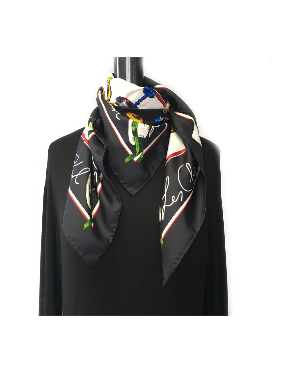 AUCTION scarf KARL LAGERFELD silk black border and multicolor background