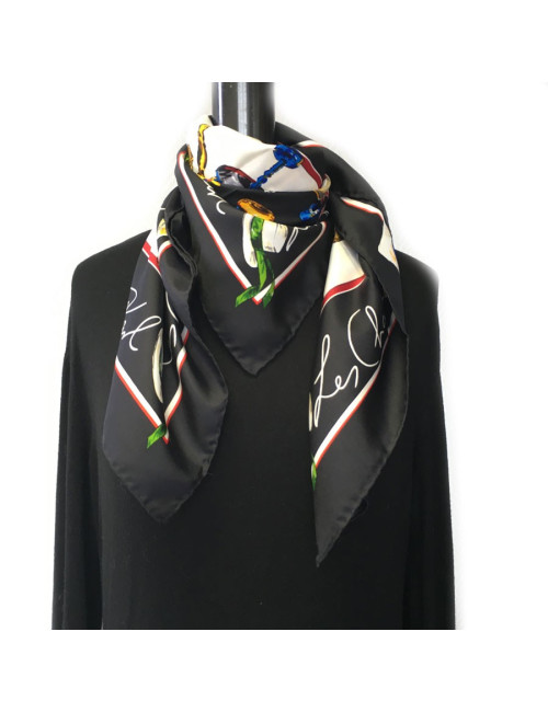 AUCTION scarf KARL LAGERFELD silk black border and multicolor background