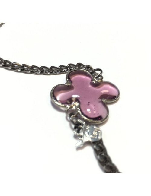 Sautoir Trèfle Marguerite de Valois pâte de verre amethyste