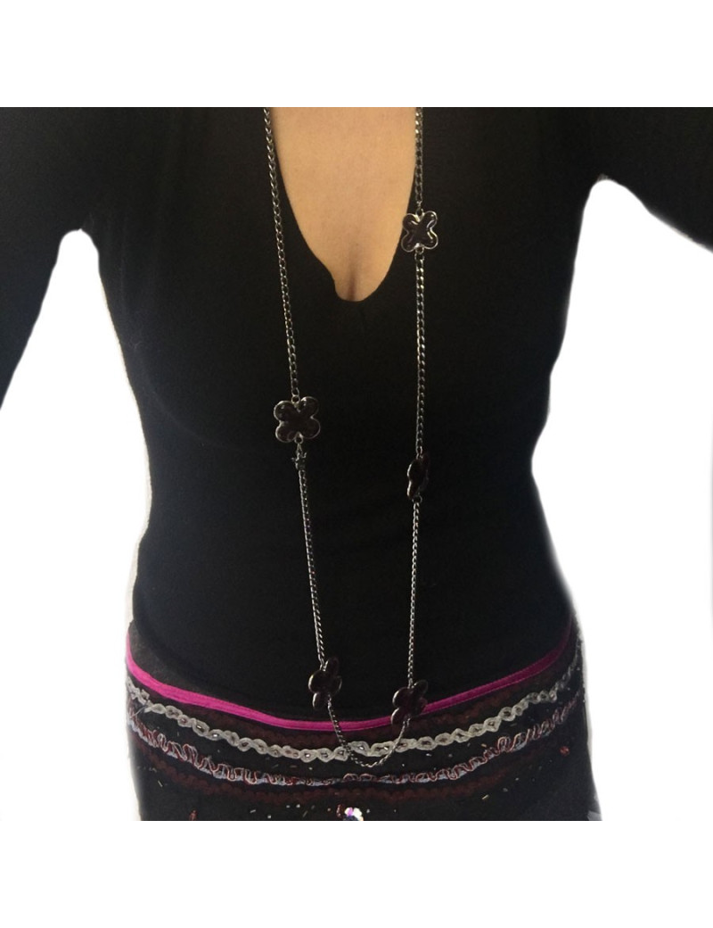 Clover Marguerite of Valois glass Amethyst necklace