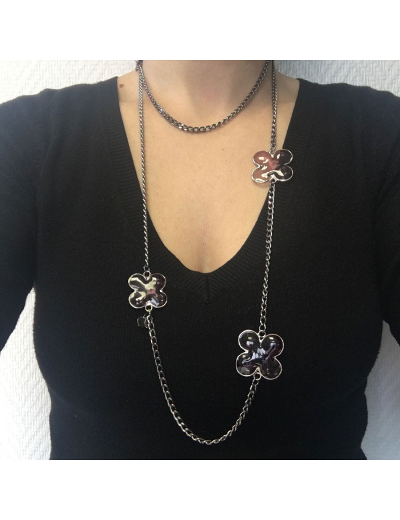 Clover Marguerite of Valois glass Amethyst necklace