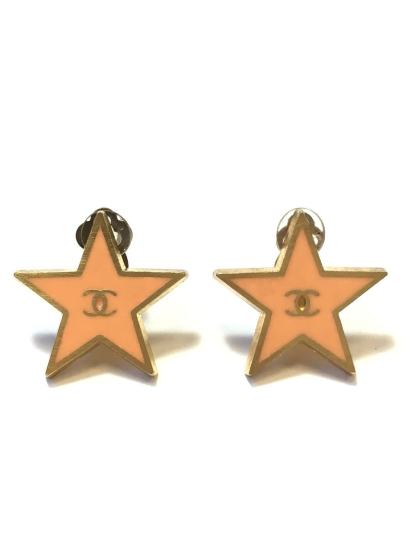 Boucles d'oreille clips "étoiles" CHANEL en émail  corail