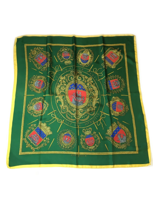 Square HERMES 'Arms of Paris' green silk