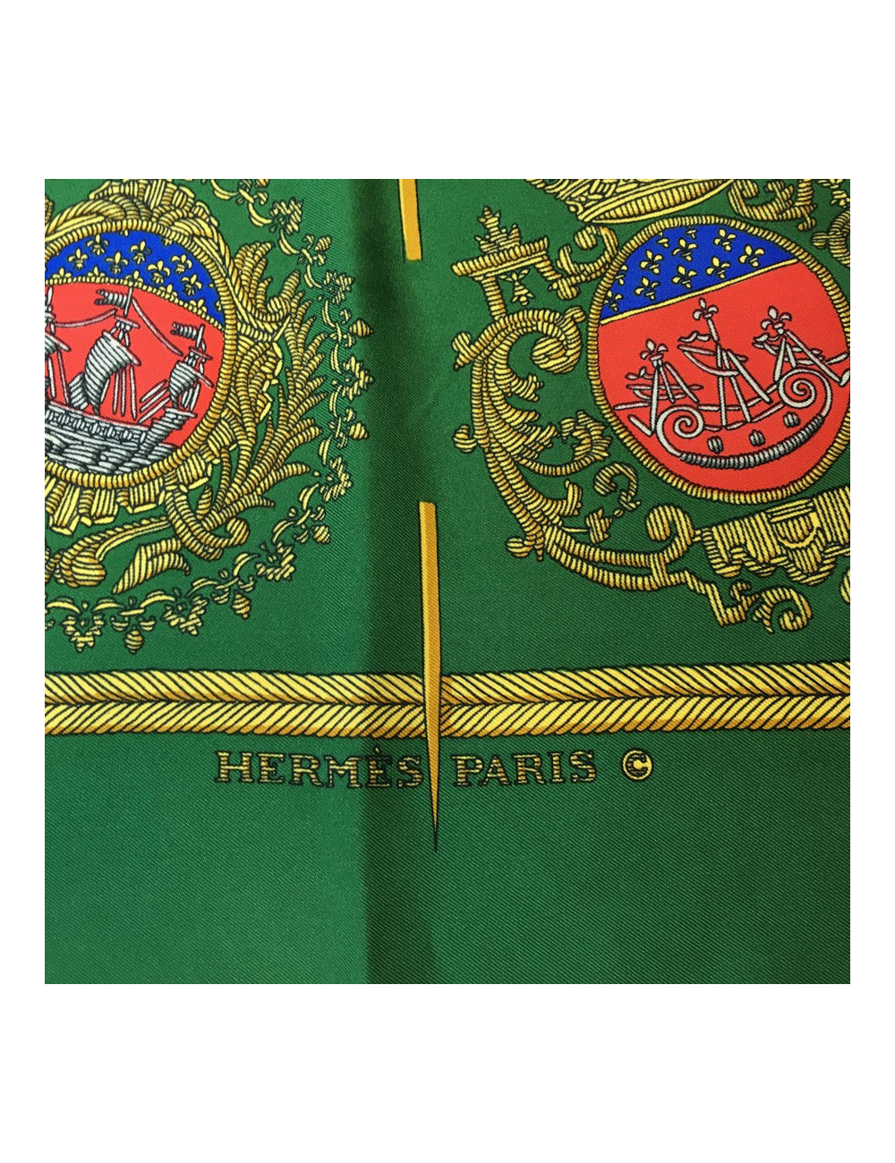 Square HERMES 'Arms of Paris' green silk