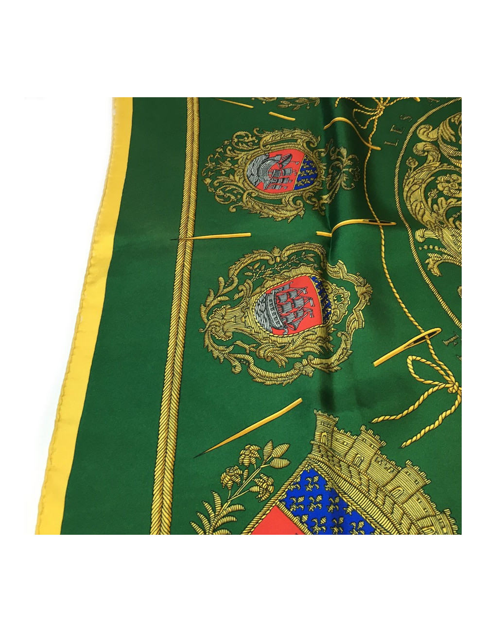 Square HERMES 'Arms of Paris' green silk