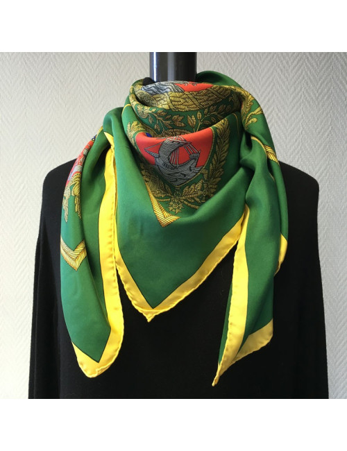 Square HERMES 'Arms of Paris' green silk