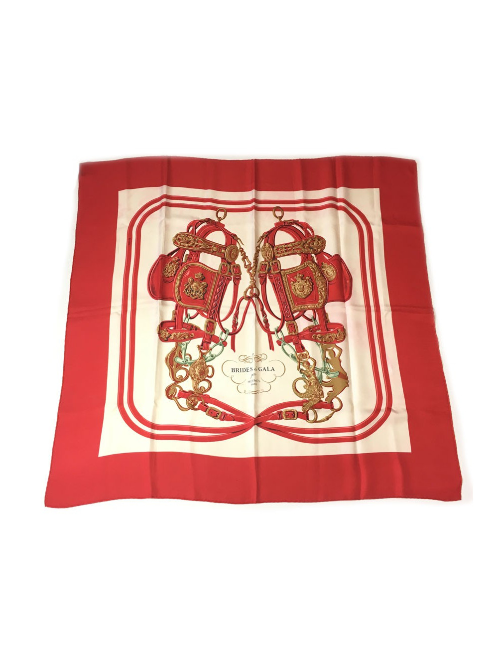 Carré HERMES "Brides de Gala" en soie rouge