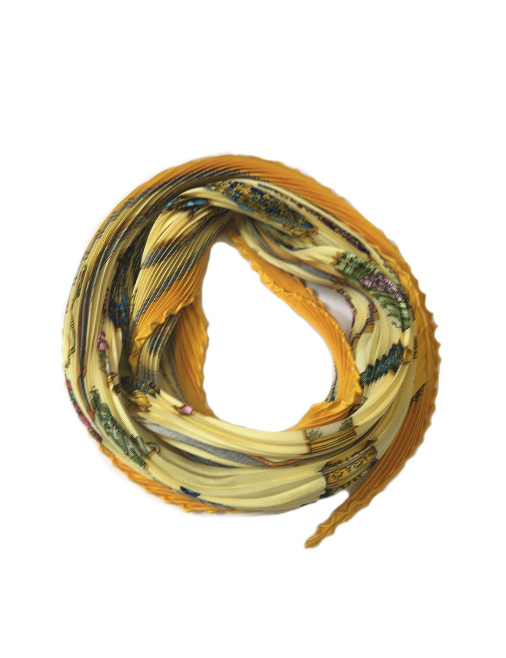 Foulard plissé HERMES en soie jaune