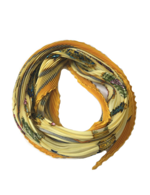 Foulard plissé HERMES en soie jaune