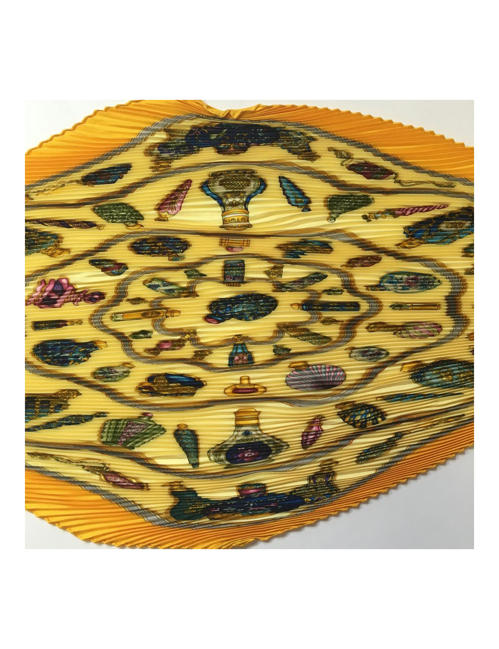 Yellow silk pleated scarf HERMES