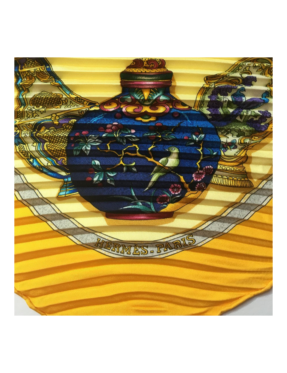 Yellow silk pleated scarf HERMES