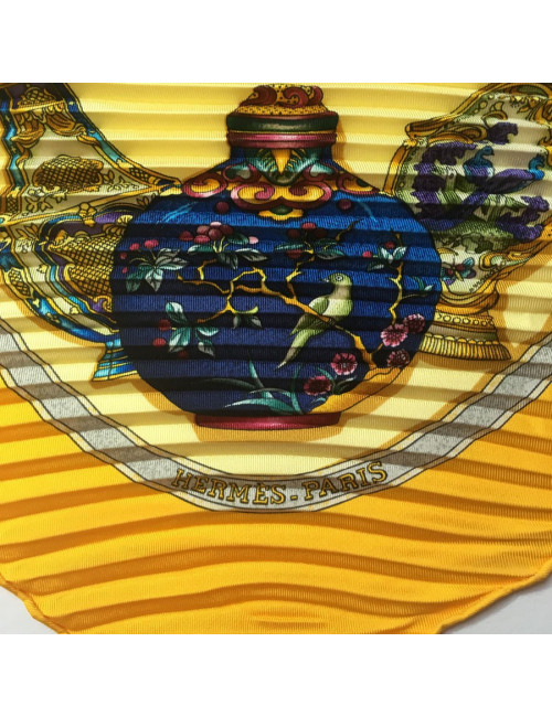 Yellow silk pleated scarf HERMES
