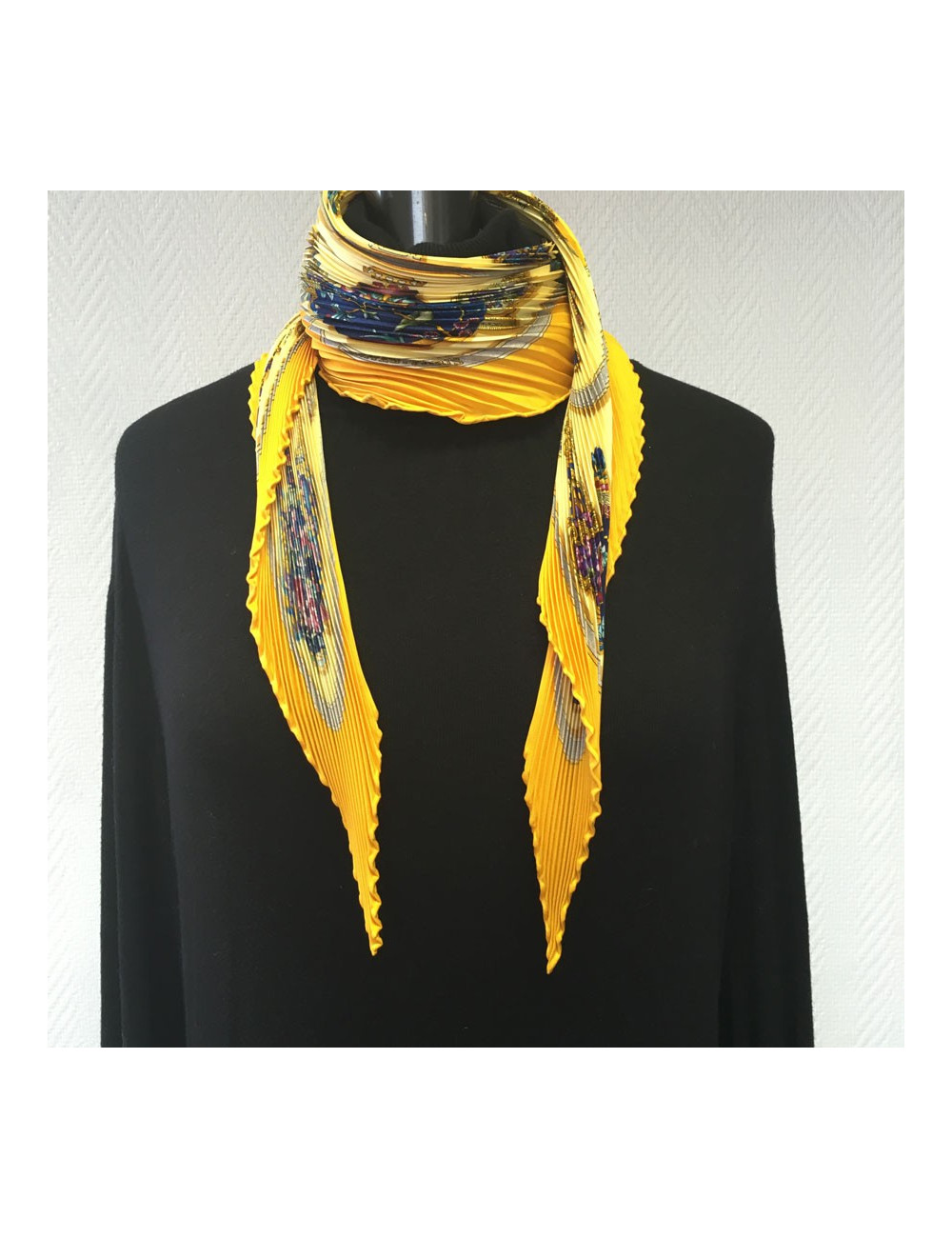 Yellow silk pleated scarf HERMES