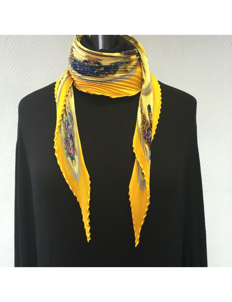 Foulard plissé HERMES en soie jaune