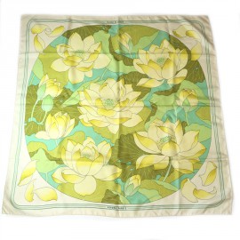 Square "Lotus flowers" HERMES silk ivory, yellow and green