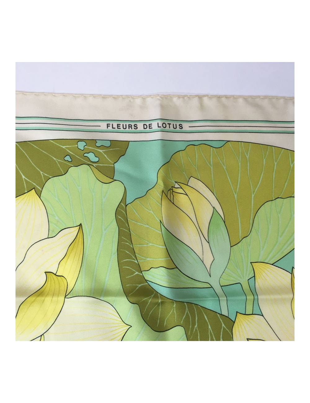 Square "Lotus flowers" HERMES silk ivory, yellow and green