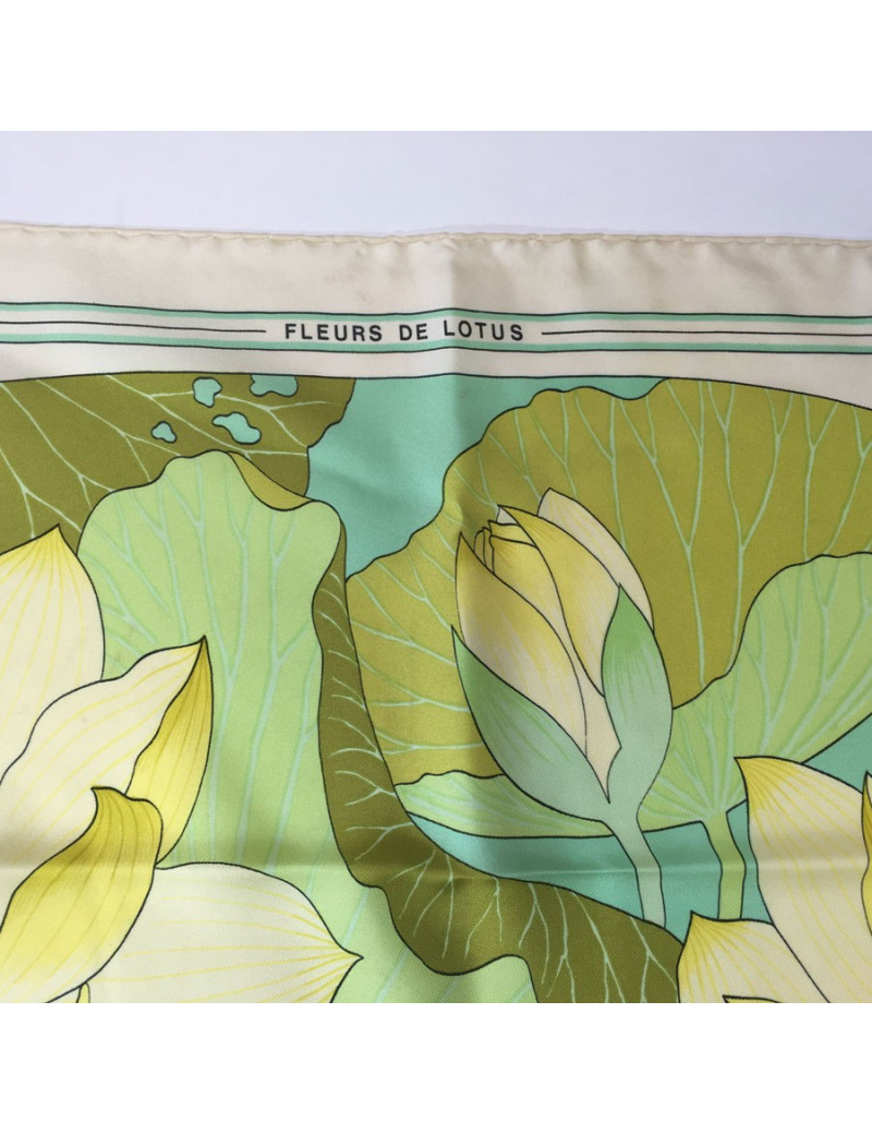 Square "Lotus flowers" HERMES silk ivory, yellow and green