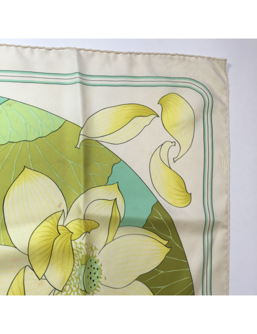 Square "Lotus flowers" HERMES silk ivory, yellow and green