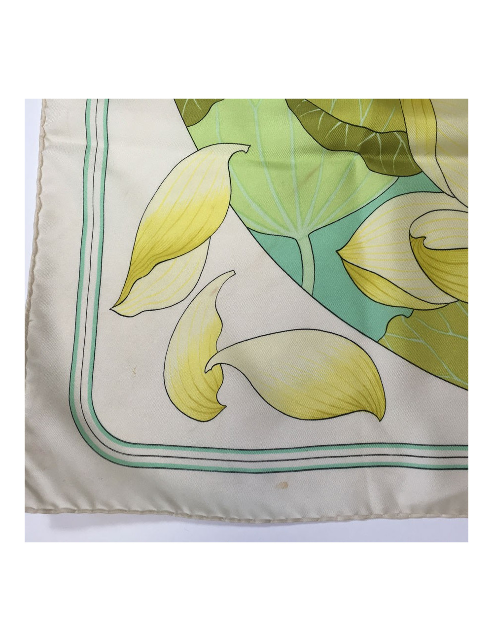 Square "Lotus flowers" HERMES silk ivory, yellow and green