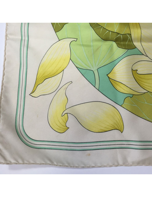 Square "Lotus flowers" HERMES silk ivory, yellow and green