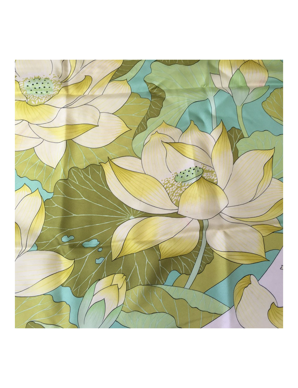 Square "Lotus flowers" HERMES silk ivory, yellow and green