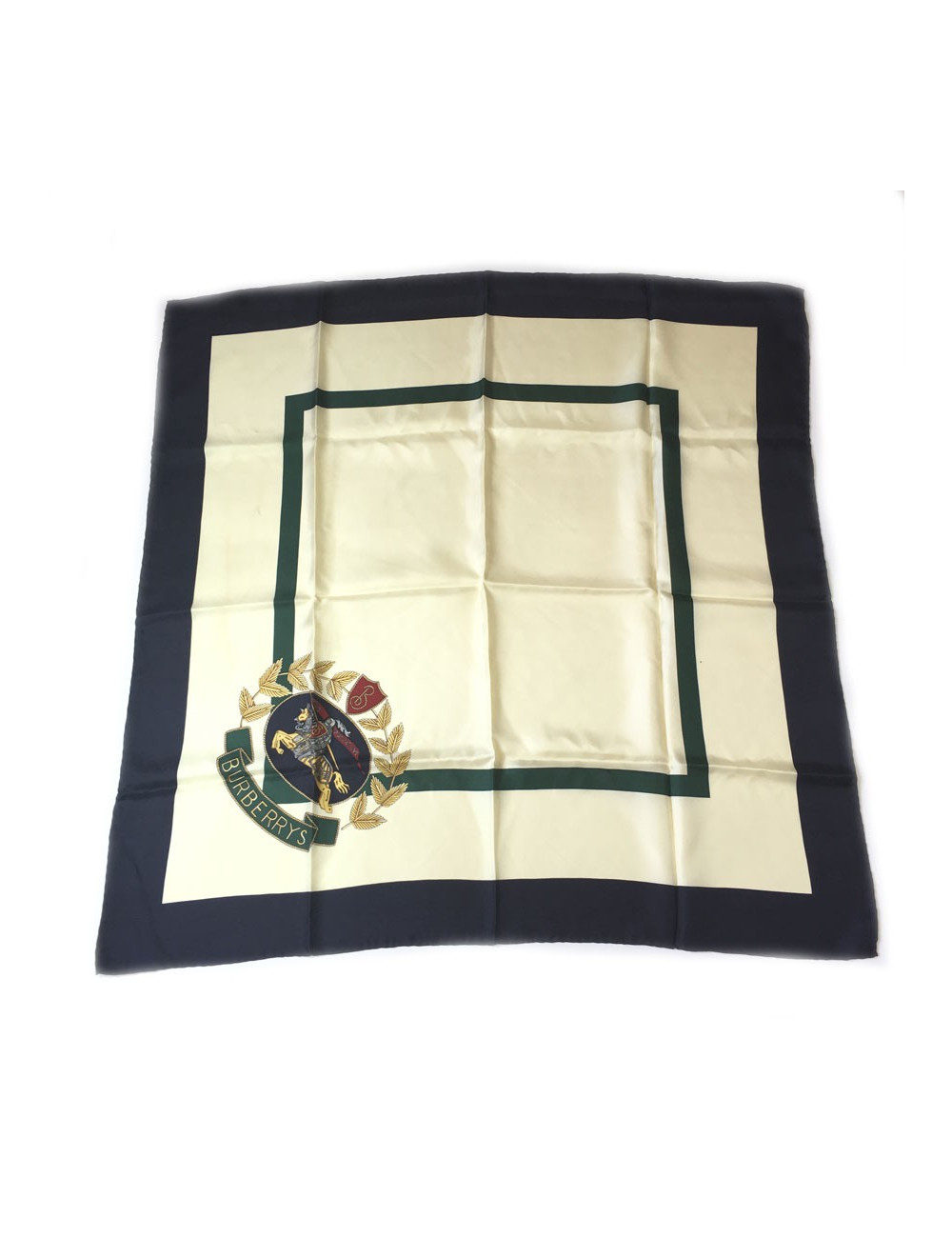 xxx Foulard BURBERRY en soie bleu marine, beige et vert