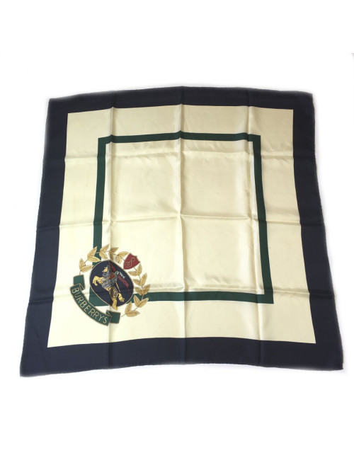 xxx Foulard BURBERRY en soie bleu marine, beige et vert