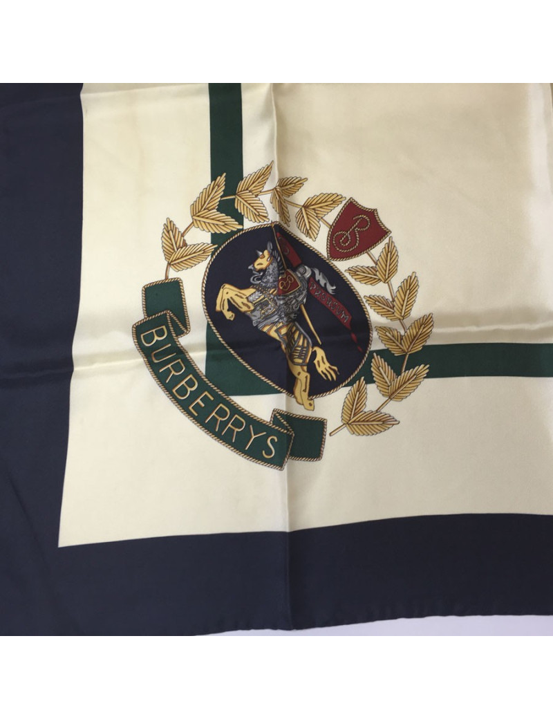 BURBERRY silk scarf Navy Blue, beige and green