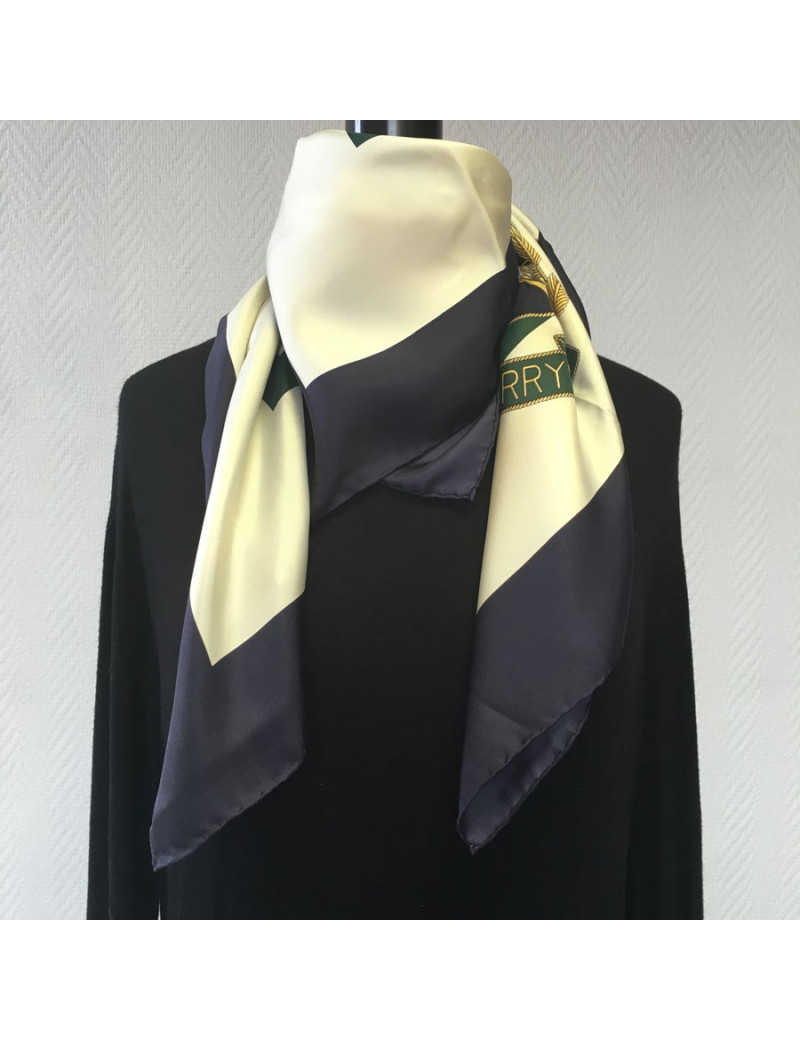 BURBERRY silk scarf Navy Blue, beige and green