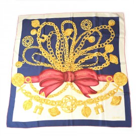 CELINE silk scarf blue, red and ecru