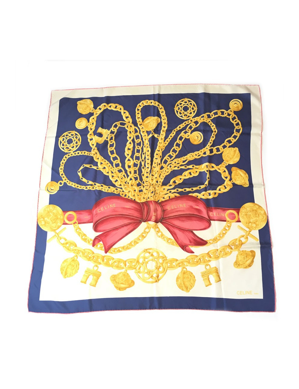 xxx Foulard CELINE en soie bleu, rouge et écru