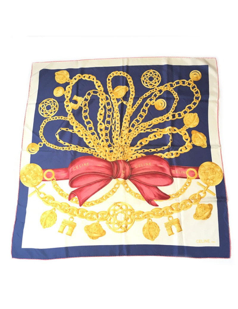 xxx Foulard CELINE en soie bleu, rouge et écru