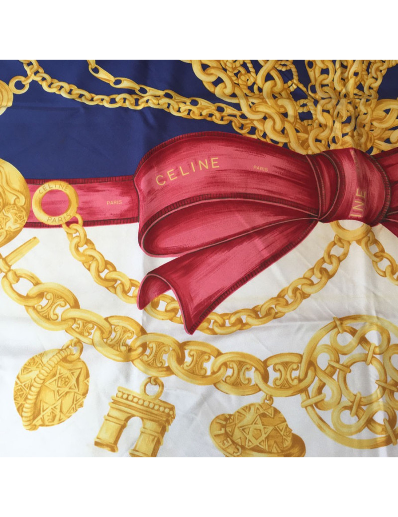 xxx Foulard CELINE en soie bleu, rouge et écru