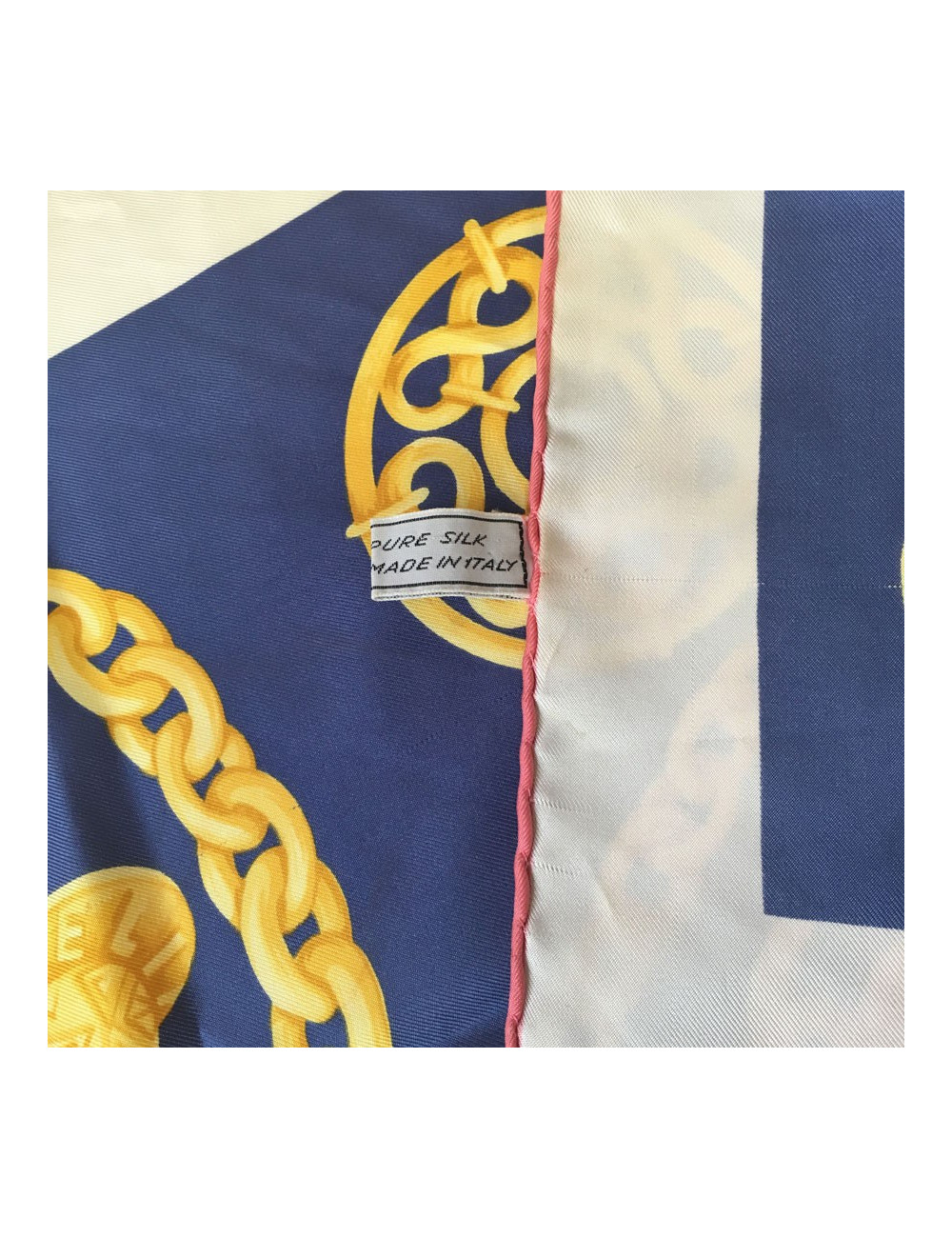 CELINE silk scarf blue, red and ecru