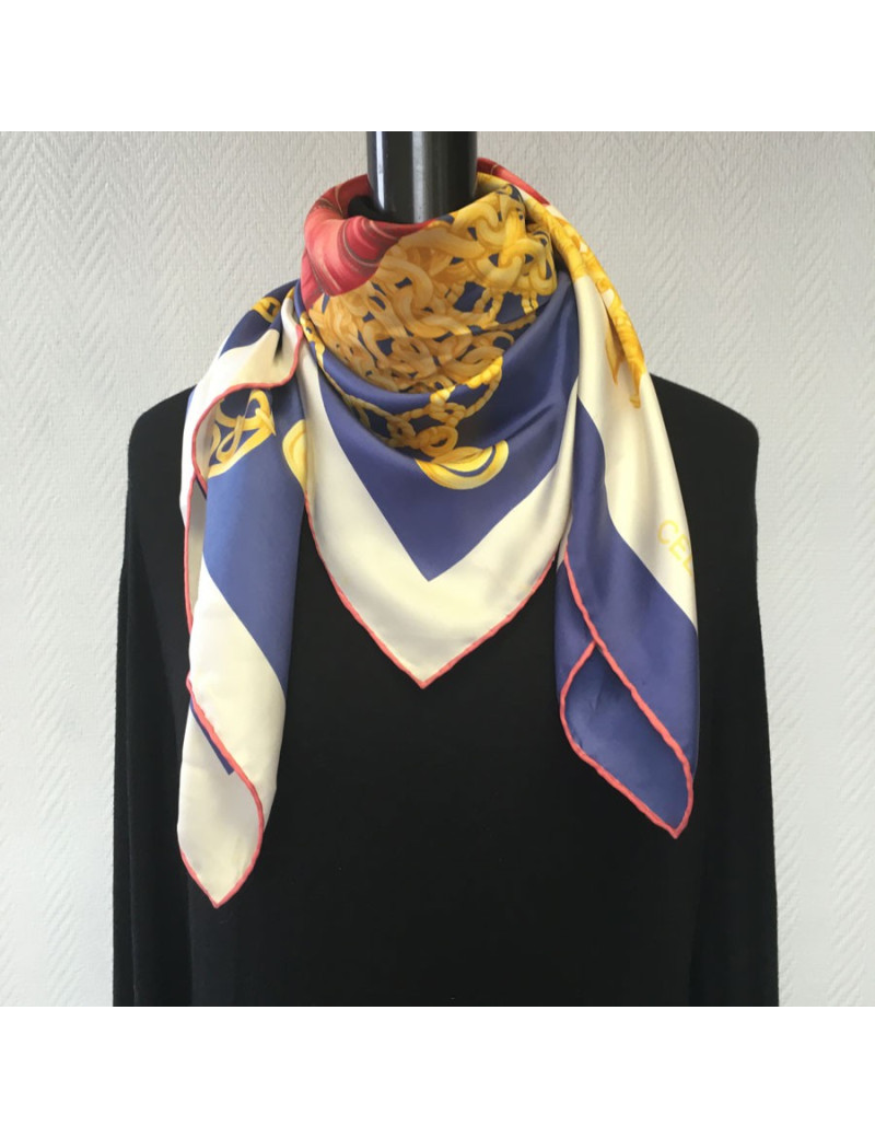 xxx Foulard CELINE en soie bleu, rouge et écru