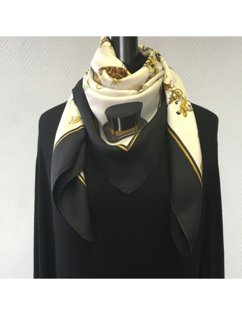 Hermès "Cabs" in ivory and black silk