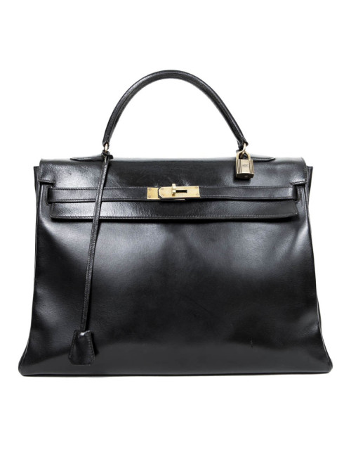 Kelly 35 HERME cuir box noir Vintage