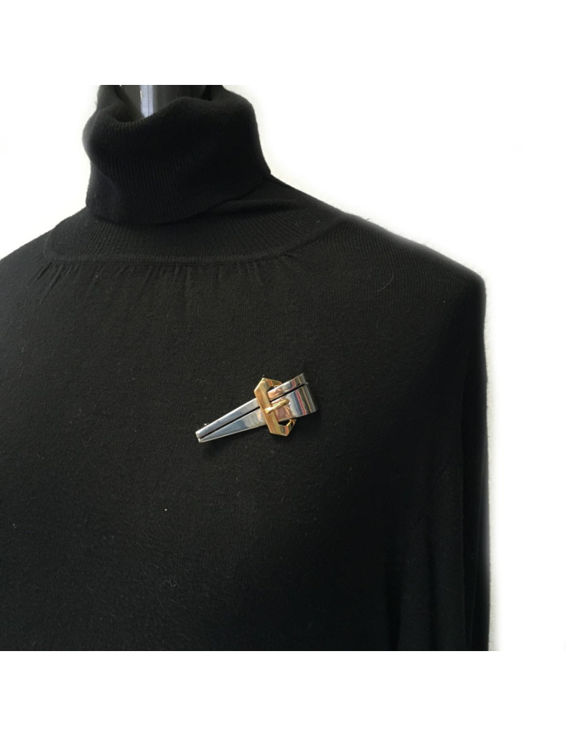 Broche COURREGES 80's en métal doré et argenté