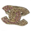 Ring yellow and pink rhinestones Golden CHANEL T52