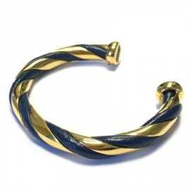 Bracelet twist HERMES blue leather and gilded metal