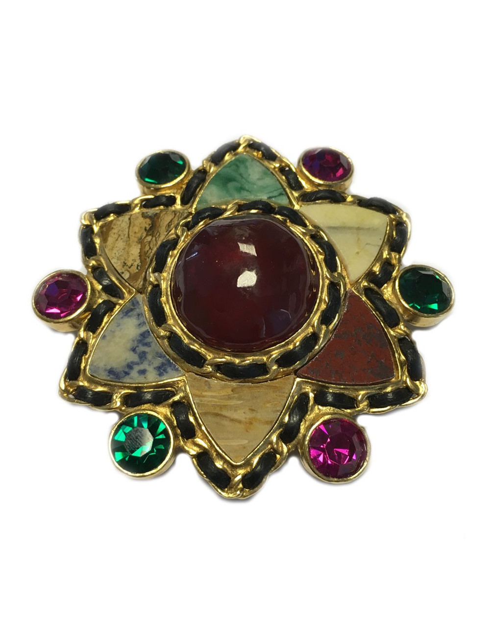Broche Couture CHANEL en pâte de verre et pierres