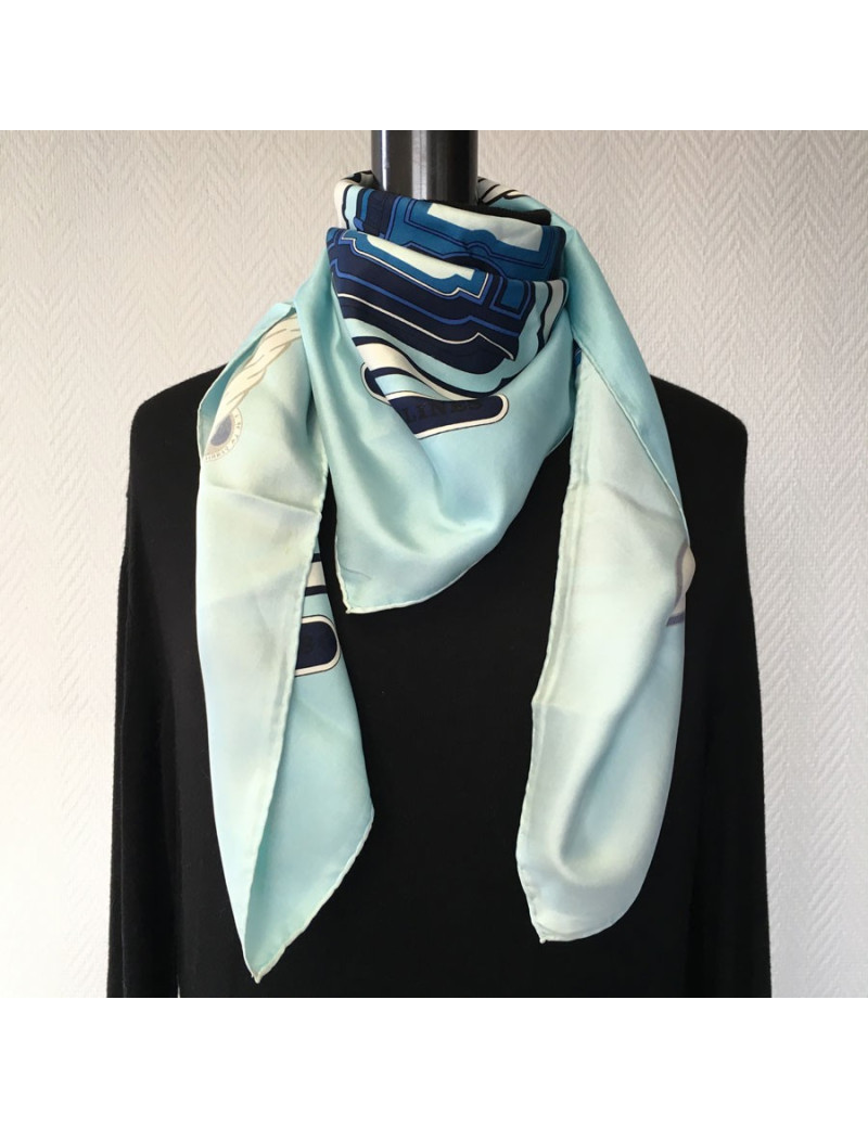 Blue silk HERMES "Les sedans" square
