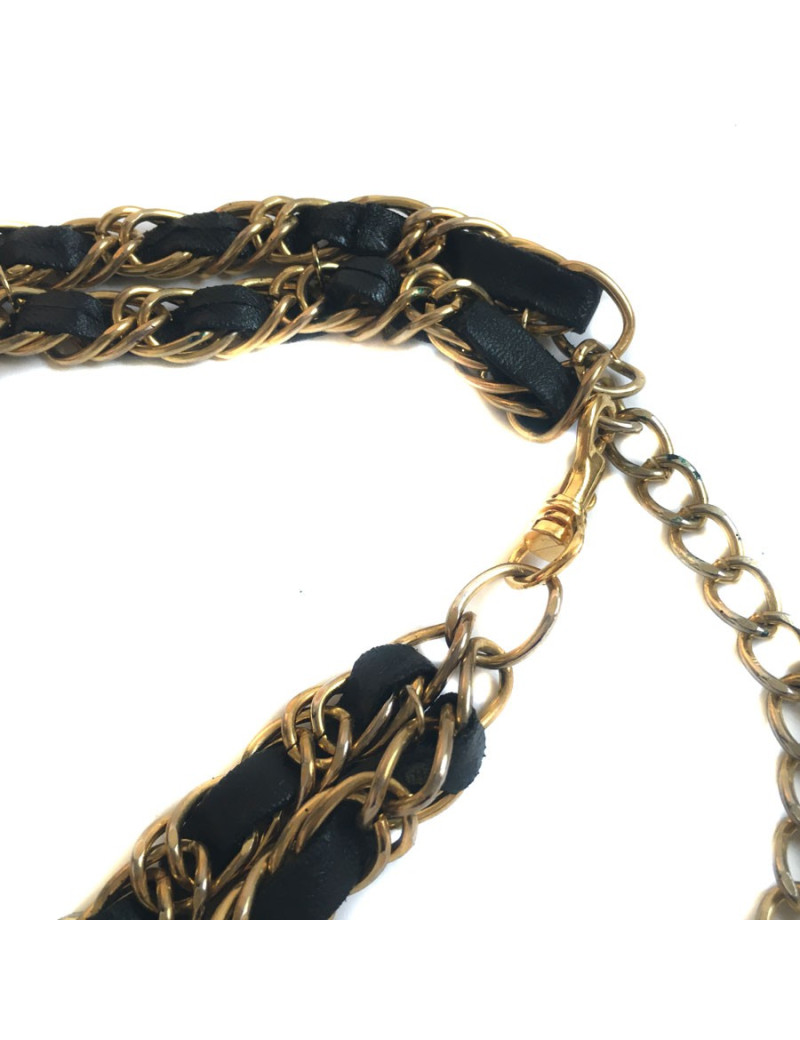 Belt CHANEL Vintage double row chain and leather