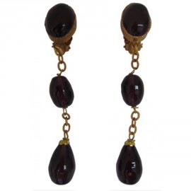 Earrings hanging clips MARGUERITE OF VALOIS in Amethyst glass and gold metal